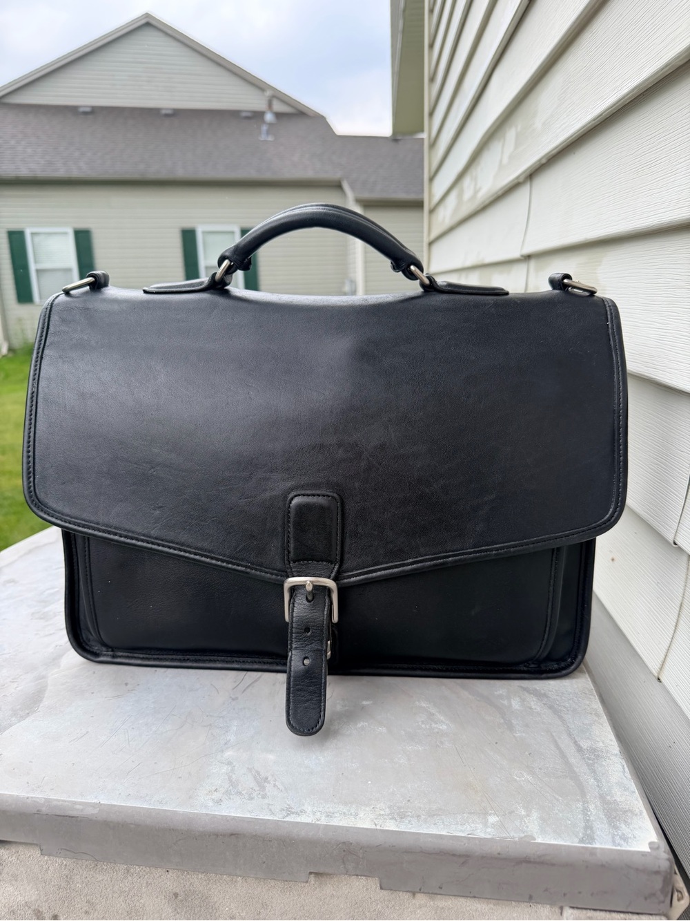Black Leather Briefcase Bag - Classic Professional Style